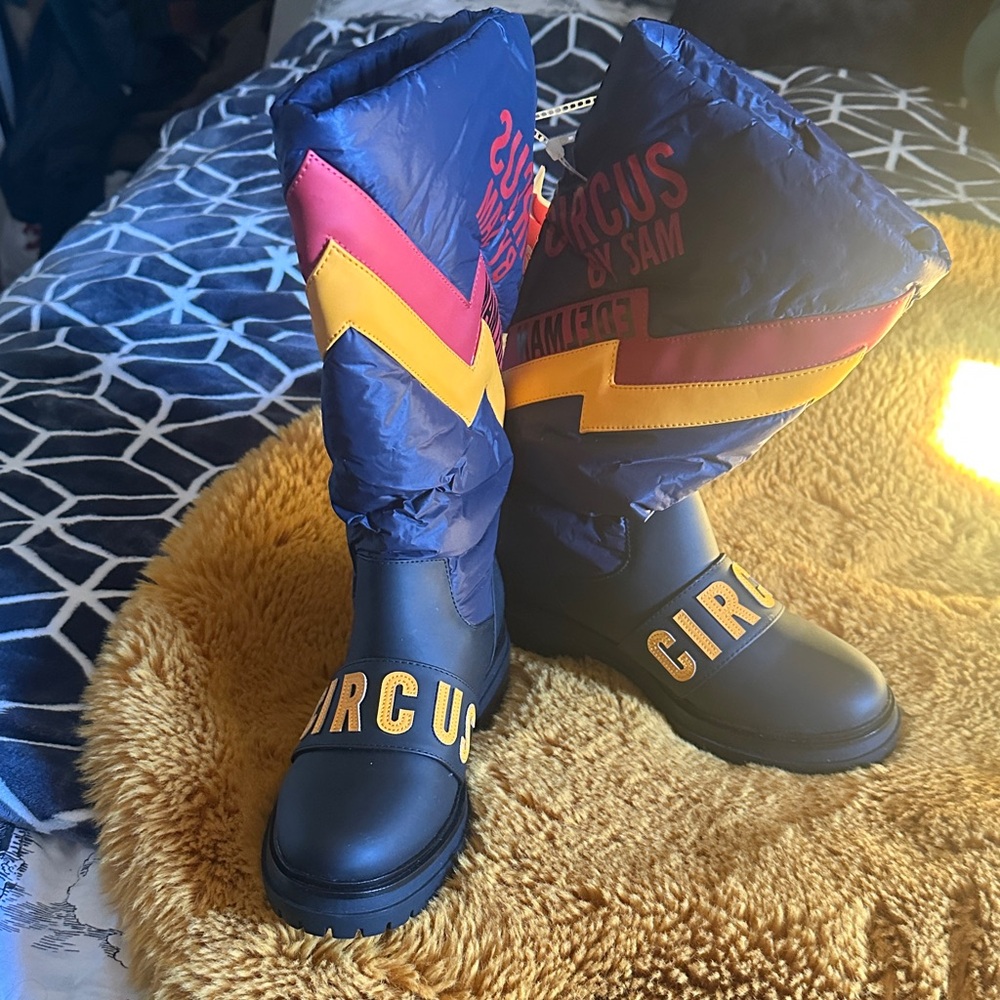 Circus by Sam Edelman Blue Boots with Red and Yellow Chevron
